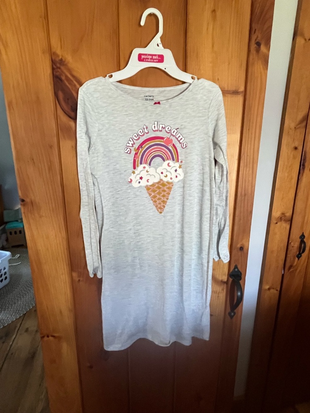 Carter's Light Heather Gray Girls nightgown with Ice Cream Graphic